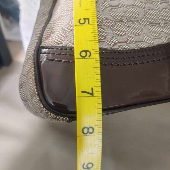 Coach Poppy Signature Handbag Satchel Oxford Khaki Mahogany Patent Leather Trim - Picture 7 of 16